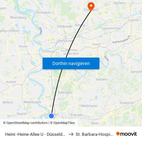 Heinr.-Heine-Allee U - Düsseldorf to St. Barbara-Hospital map