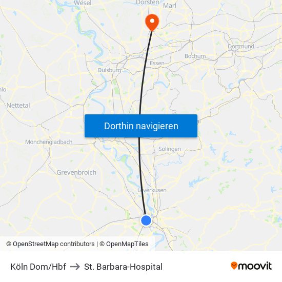 Köln Dom/Hbf to St. Barbara-Hospital map