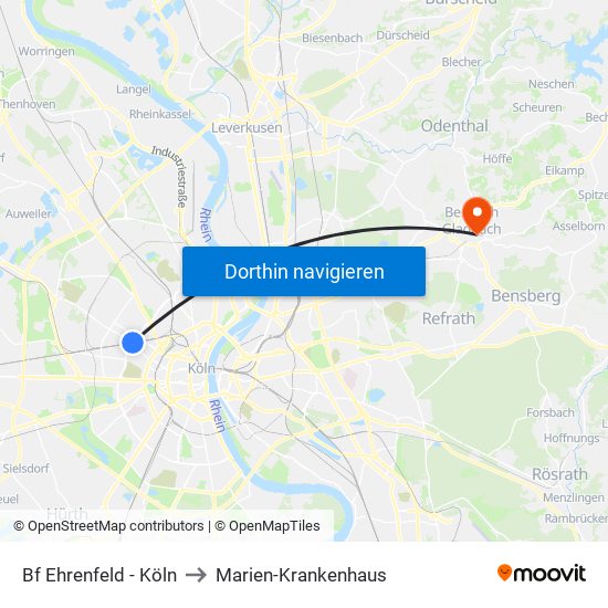 Bf Ehrenfeld - Köln to Marien-Krankenhaus map