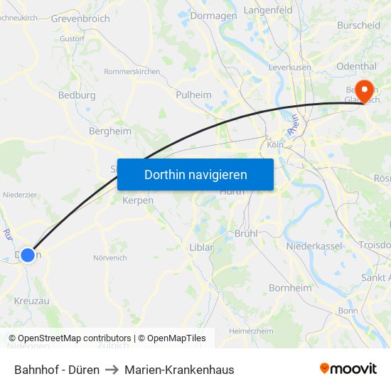 Bahnhof - Düren to Marien-Krankenhaus map