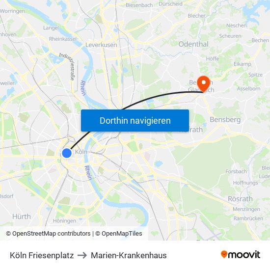 Köln Friesenplatz to Marien-Krankenhaus map