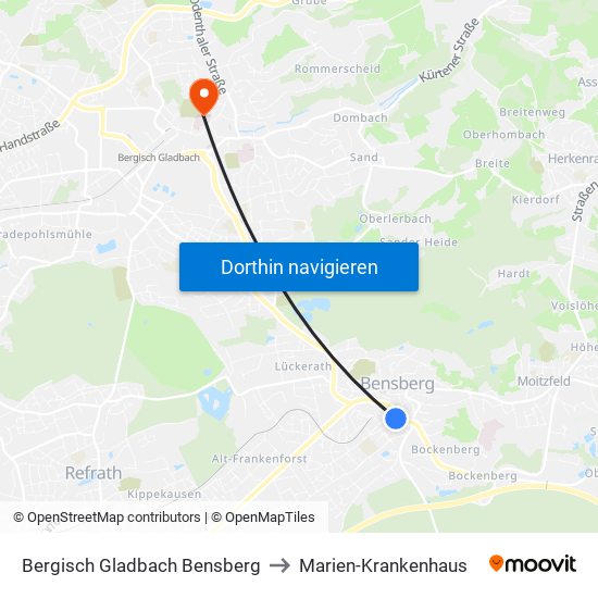 Bergisch Gladbach Bensberg to Marien-Krankenhaus map