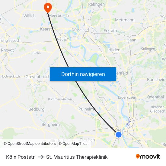 Köln Poststr. to St. Mauritius Therapieklinik map