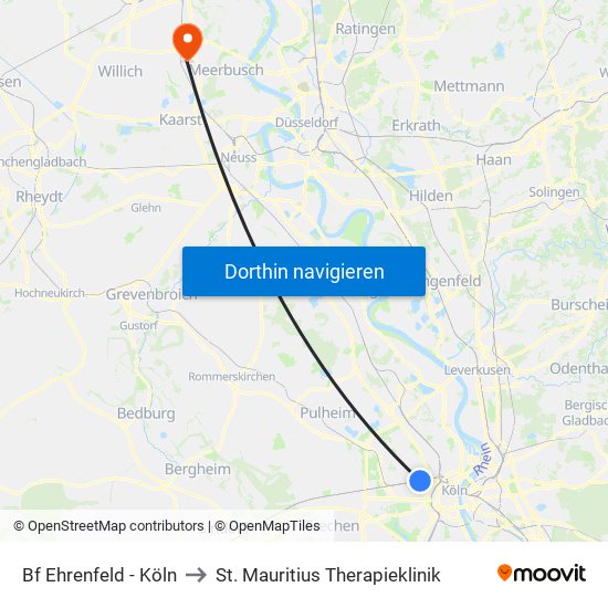 Bf Ehrenfeld - Köln to St. Mauritius Therapieklinik map