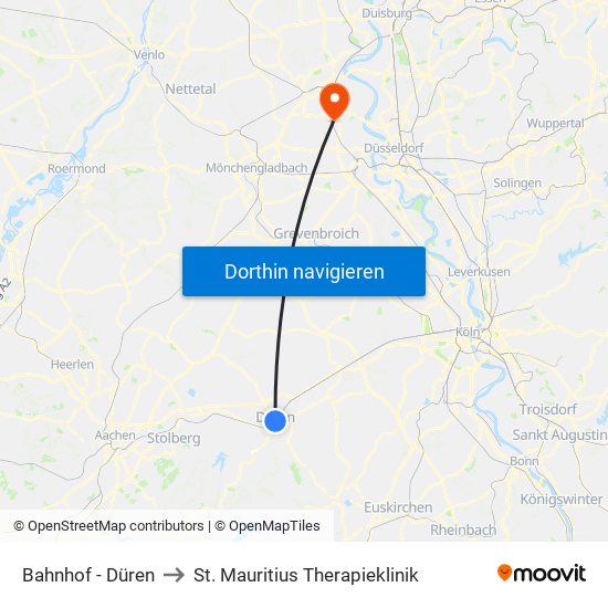 Bahnhof - Düren to St. Mauritius Therapieklinik map