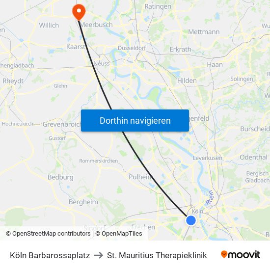Köln Barbarossaplatz to St. Mauritius Therapieklinik map
