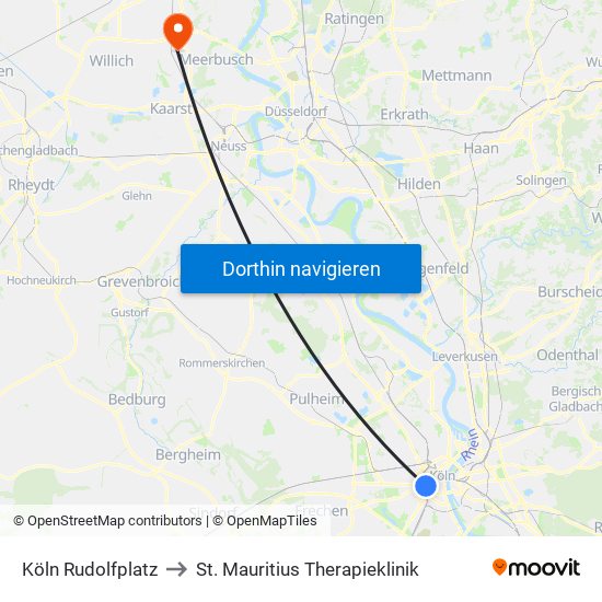 Köln Rudolfplatz to St. Mauritius Therapieklinik map