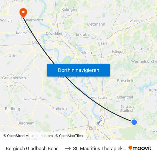 Bergisch Gladbach Bensberg to St. Mauritius Therapieklinik map