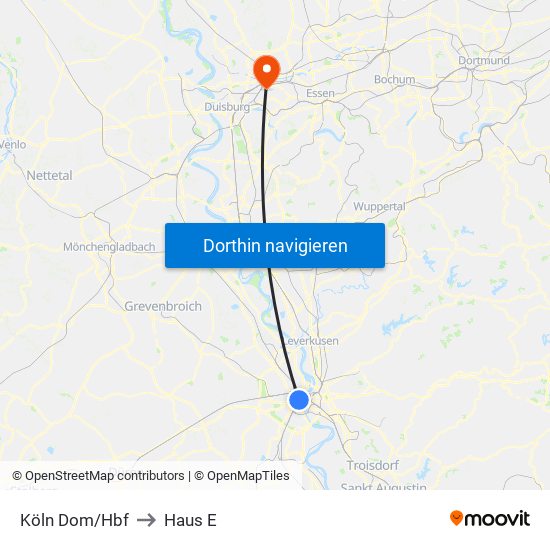 Köln Dom/Hbf to Haus E map