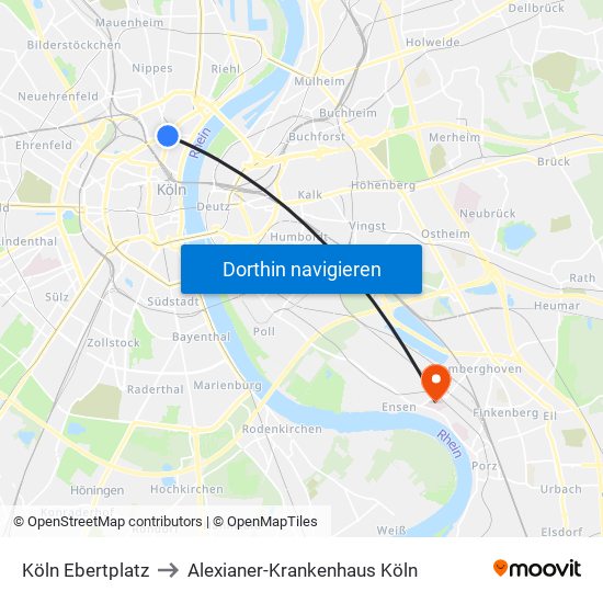 Köln Ebertplatz to Alexianer-Krankenhaus Köln map