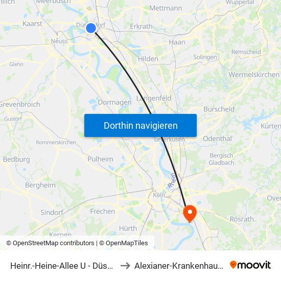 Heinr.-Heine-Allee U - Düsseldorf to Alexianer-Krankenhaus Köln map