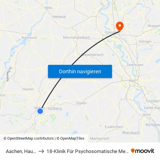 Aachen, Hauptbahnhof to 18-Klinik Für Psychosomatische Medizin Und Psychotherapie map