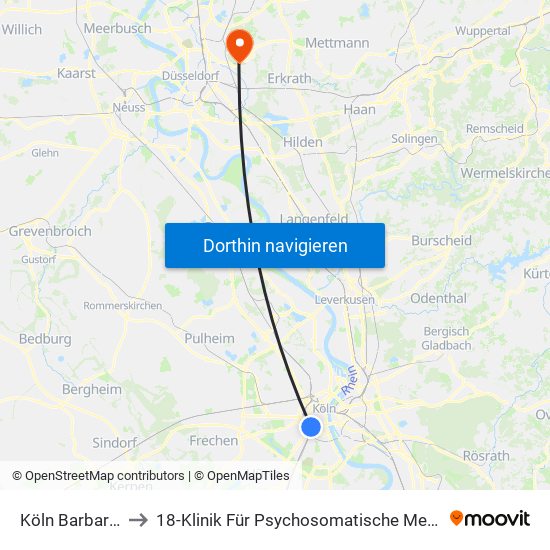 Köln Barbarossaplatz to 18-Klinik Für Psychosomatische Medizin Und Psychotherapie map