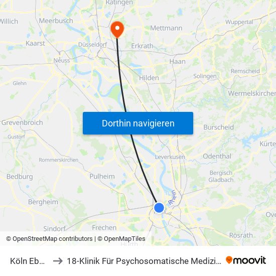 Köln Ebertplatz to 18-Klinik Für Psychosomatische Medizin Und Psychotherapie map