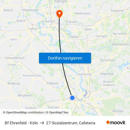 Bf Ehrenfeld - Köln to 27-Sozialzentrum, Cafeteria map