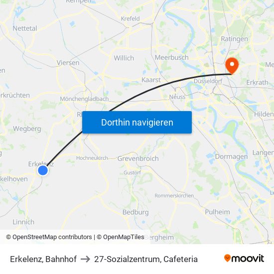 Erkelenz, Bahnhof to 27-Sozialzentrum, Cafeteria map