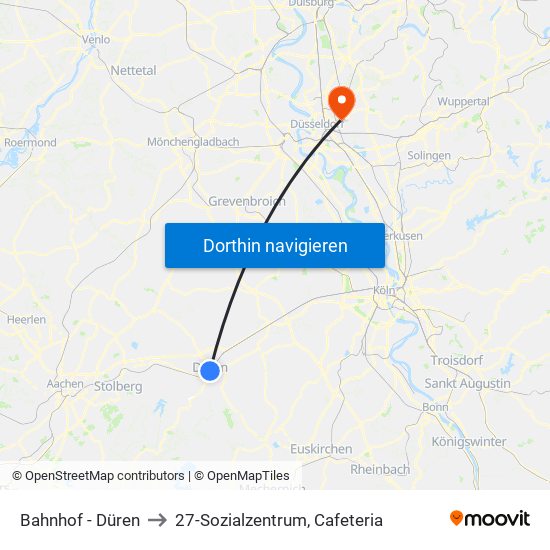 Bahnhof - Düren to 27-Sozialzentrum, Cafeteria map