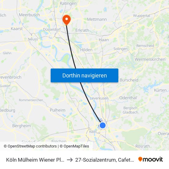 Köln Mülheim Wiener Platz to 27-Sozialzentrum, Cafeteria map