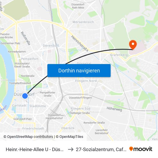 Heinr.-Heine-Allee U - Düsseldorf to 27-Sozialzentrum, Cafeteria map