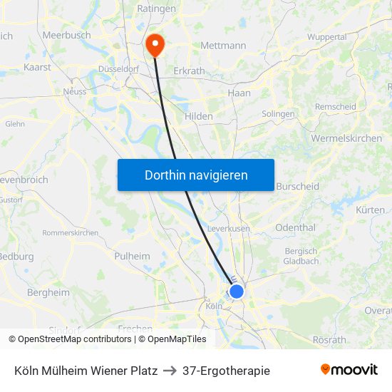 Köln Mülheim Wiener Platz to 37-Ergotherapie map