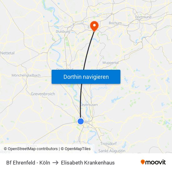 Bf Ehrenfeld - Köln to Elisabeth Krankenhaus map