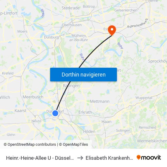 Heinr.-Heine-Allee U - Düsseldorf to Elisabeth Krankenhaus map