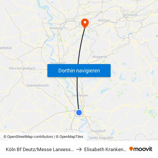 Köln Bf Deutz/Messe Lanxess Arena to Elisabeth Krankenhaus map