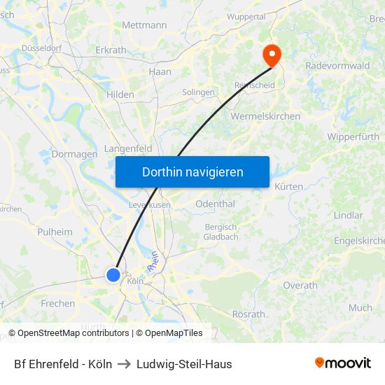 Bf Ehrenfeld - Köln to Ludwig-Steil-Haus map