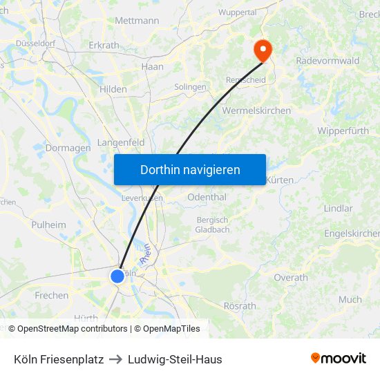 Köln Friesenplatz to Ludwig-Steil-Haus map
