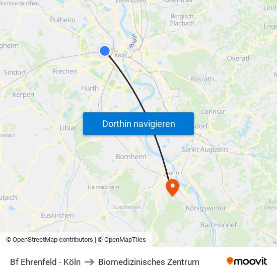 Bf Ehrenfeld - Köln to Biomedizinisches Zentrum map