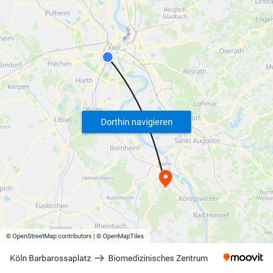 Köln Barbarossaplatz to Biomedizinisches Zentrum map