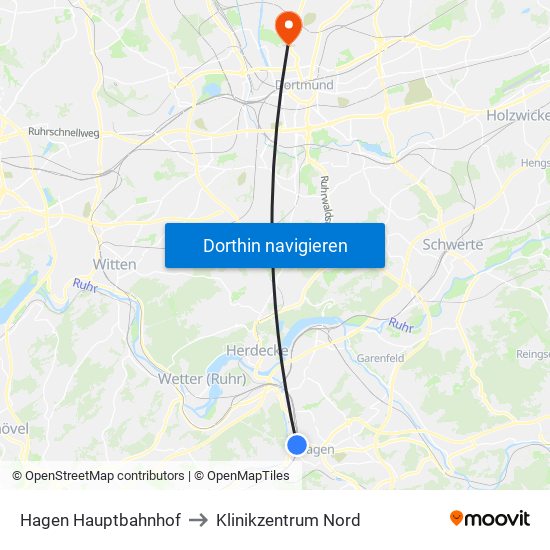Hagen Hauptbahnhof to Klinikzentrum Nord map