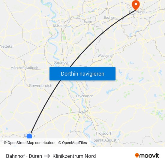 Bahnhof - Düren to Klinikzentrum Nord map