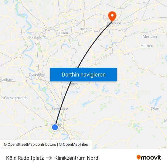 Köln Rudolfplatz to Klinikzentrum Nord map