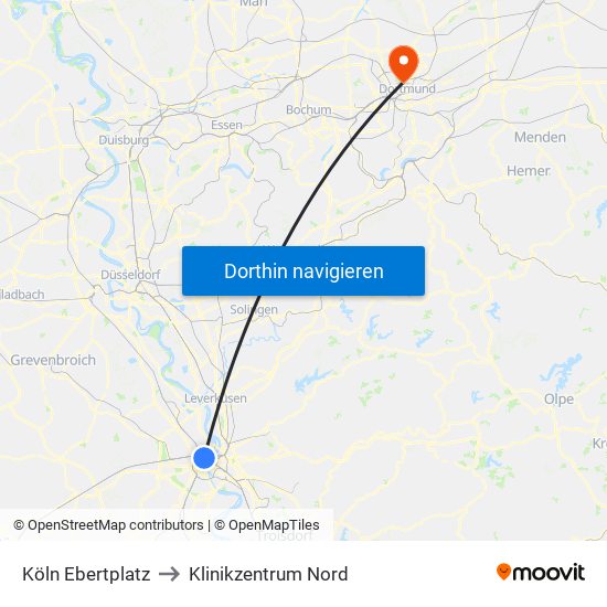Köln Ebertplatz to Klinikzentrum Nord map