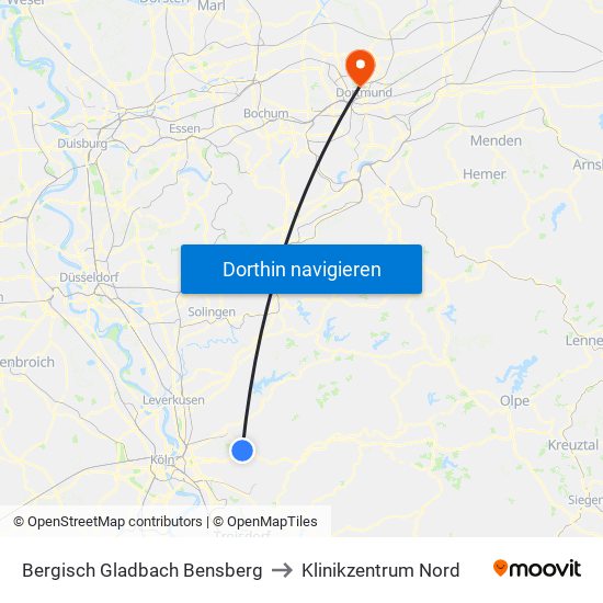 Bergisch Gladbach Bensberg to Klinikzentrum Nord map