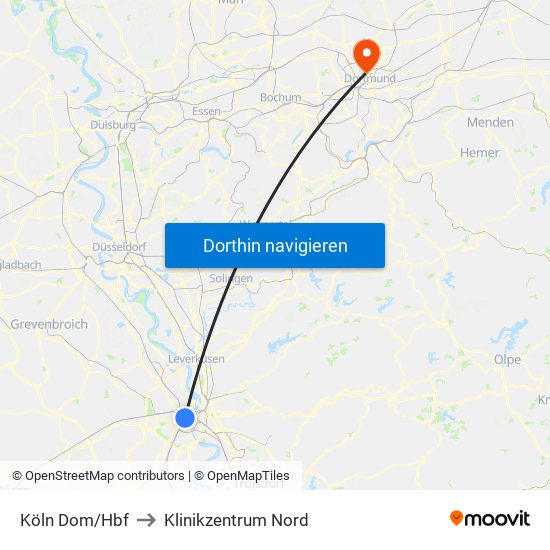 Köln Dom/Hbf to Klinikzentrum Nord map