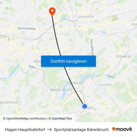 Hagen Hauptbahnhof to Sportplatzanlage Bärenbruch map