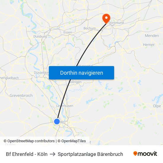Bf Ehrenfeld - Köln to Sportplatzanlage Bärenbruch map