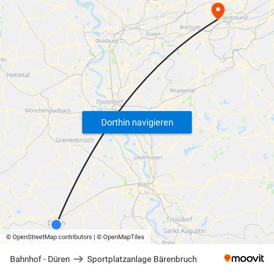 Bahnhof - Düren to Sportplatzanlage Bärenbruch map