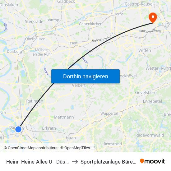 Heinr.-Heine-Allee U - Düsseldorf to Sportplatzanlage Bärenbruch map