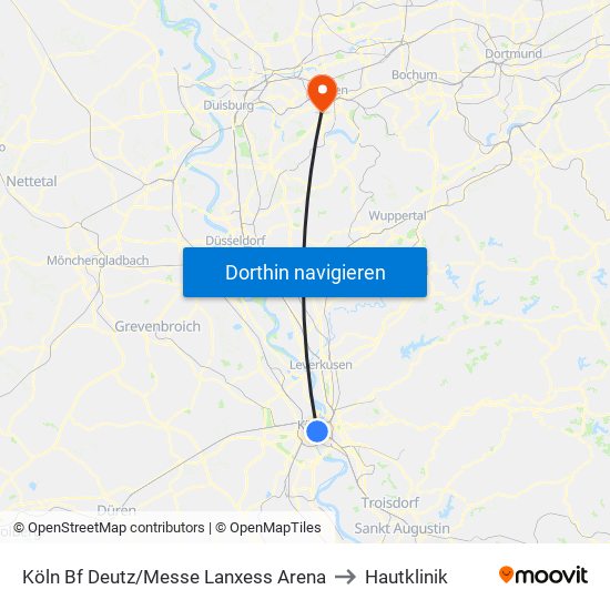 Köln Bf Deutz/Messe Lanxess Arena to Hautklinik map