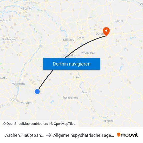 Aachen, Hauptbahnhof to Allgemeinspychatrische Tagesklinik map