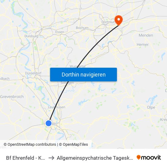 Bf Ehrenfeld - Köln to Allgemeinspychatrische Tagesklinik map