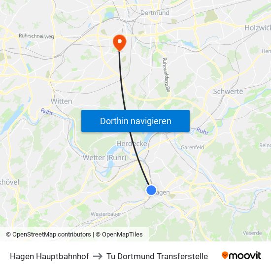 Hagen Hauptbahnhof to Tu Dortmund Transferstelle map