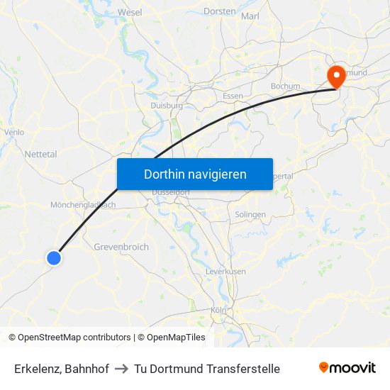 Erkelenz, Bahnhof to Tu Dortmund Transferstelle map