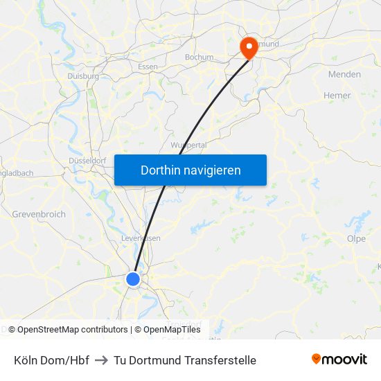 Köln Dom/Hbf to Tu Dortmund Transferstelle map