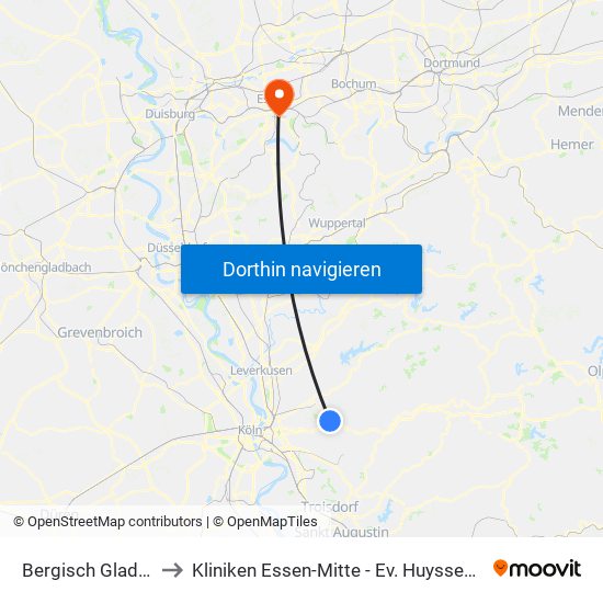 Bergisch Gladbach Bensberg to Kliniken Essen-Mitte - Ev. Huyssens-Stiftung/ Knappschaft Gmbh map