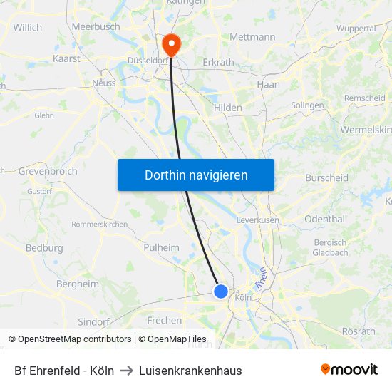 Bf Ehrenfeld - Köln to Luisenkrankenhaus map