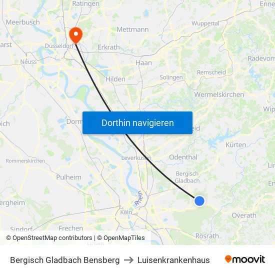 Bergisch Gladbach Bensberg to Luisenkrankenhaus map